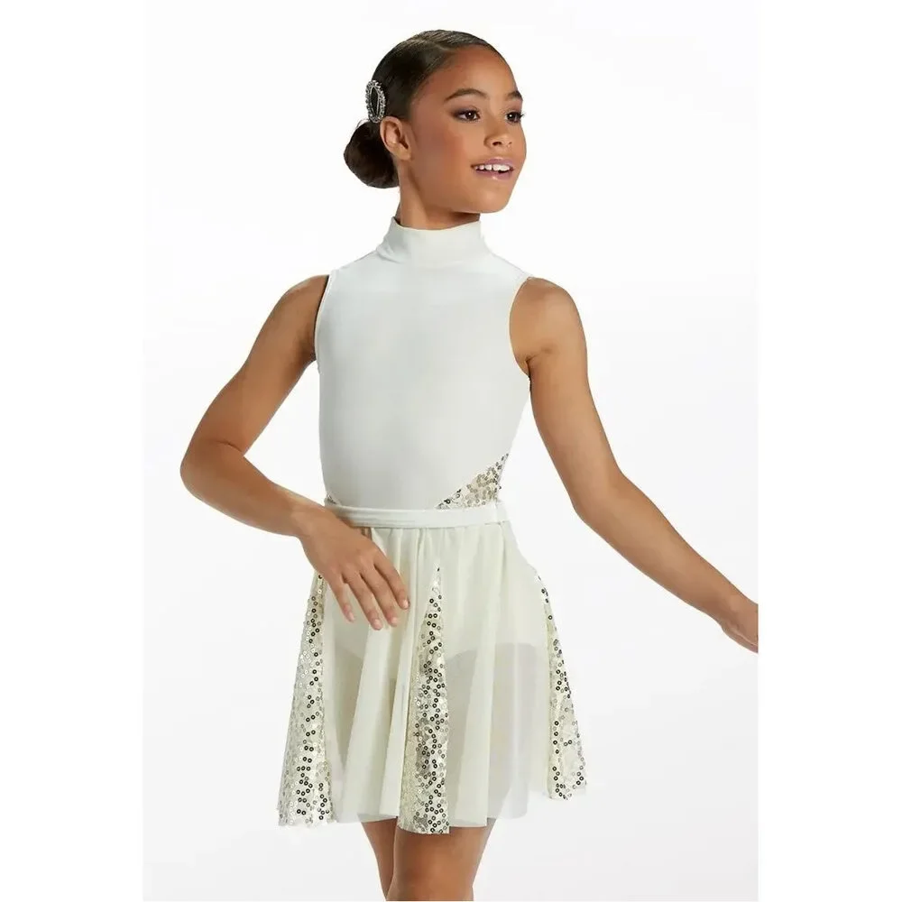 Pre-Owned Dance Costume Weissman 15126 Large Child Ivory Dress Lyrical Sequin